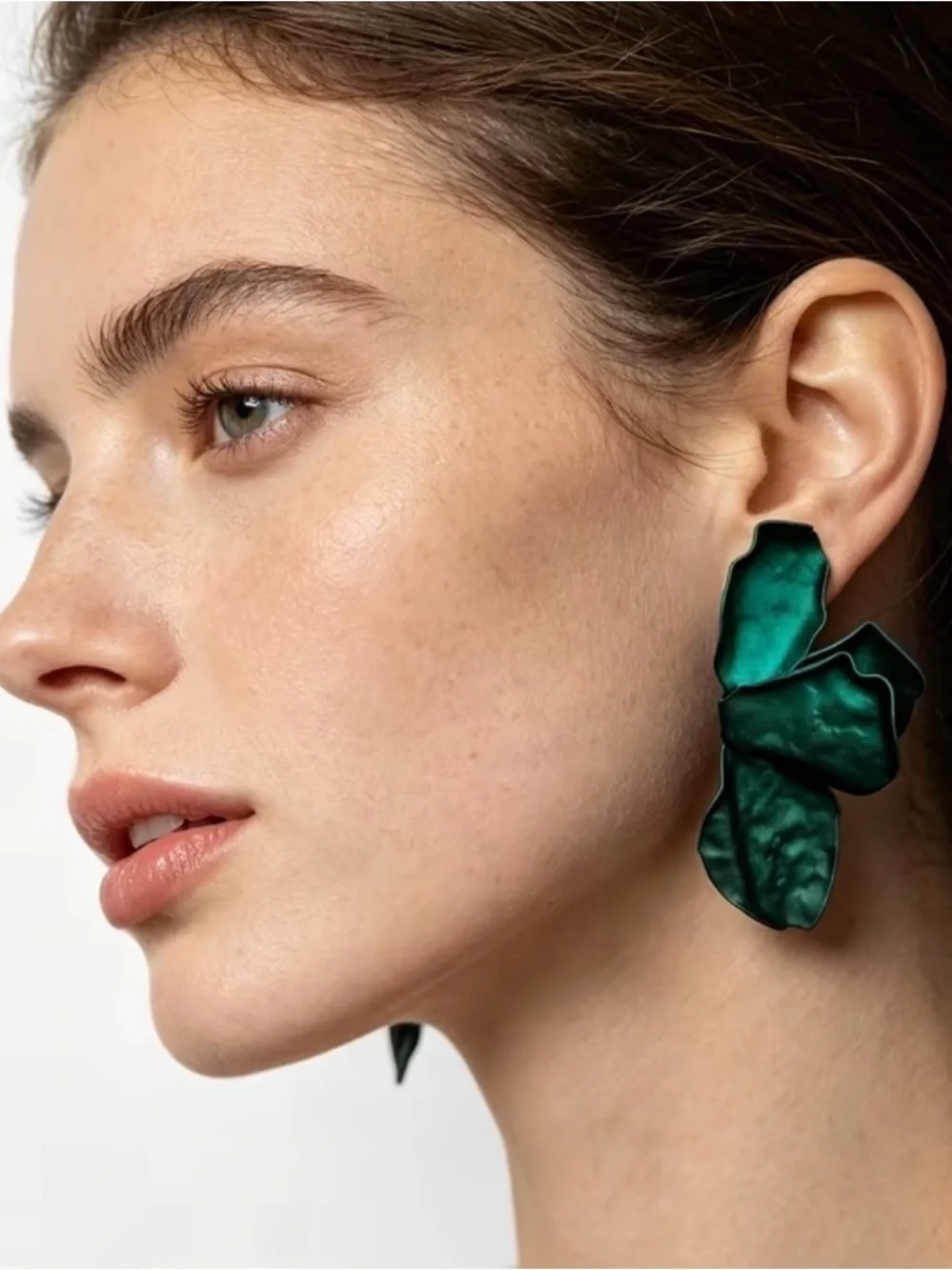 Sculpted Petal Drop Earrings in Green